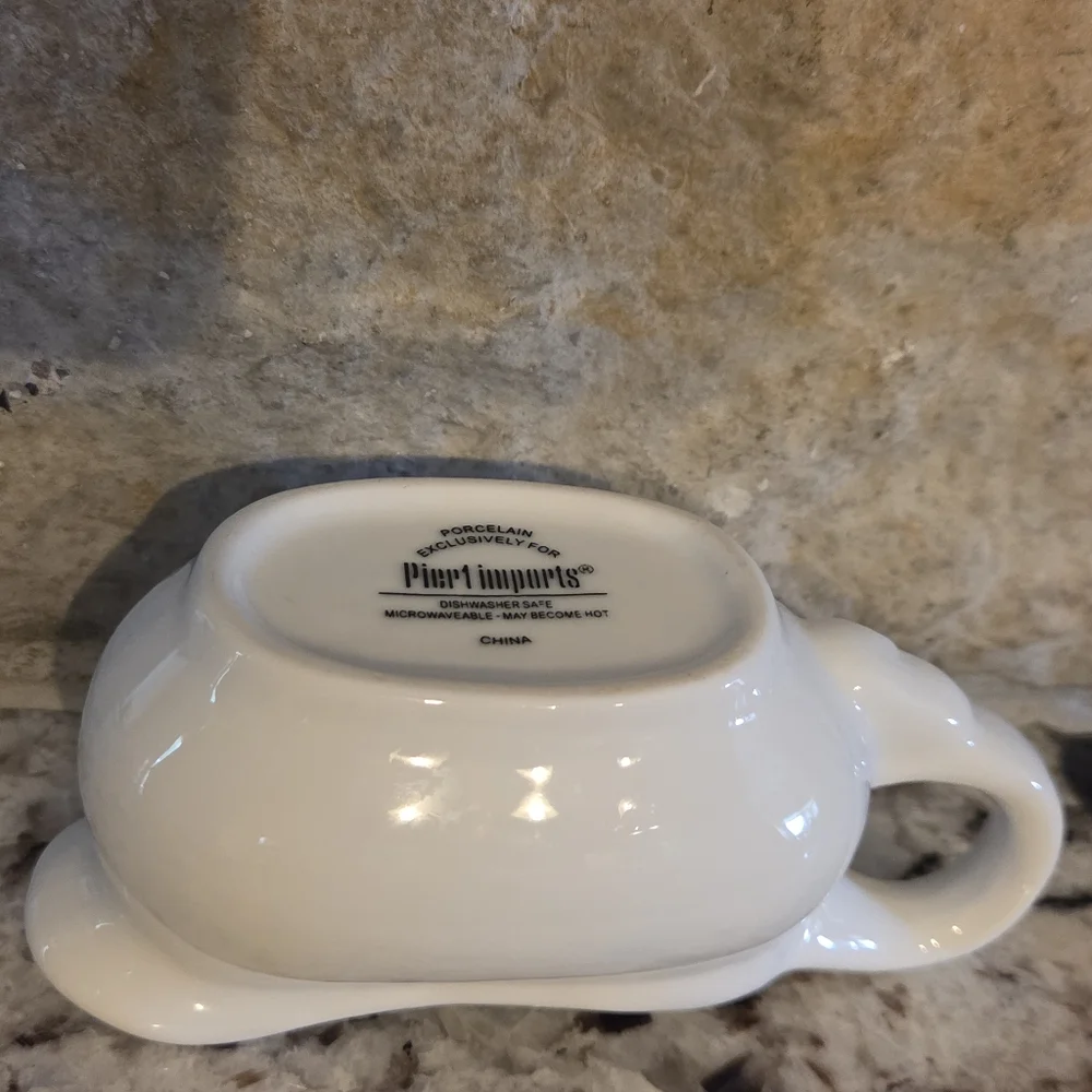 Pier 1 Ceramic Small Individual Size Gravy Boat Creamer White Porcelain 4 oz.